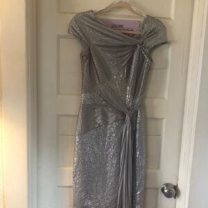 Tadashi Shoji Metallic Gray Asymmetrical Dress